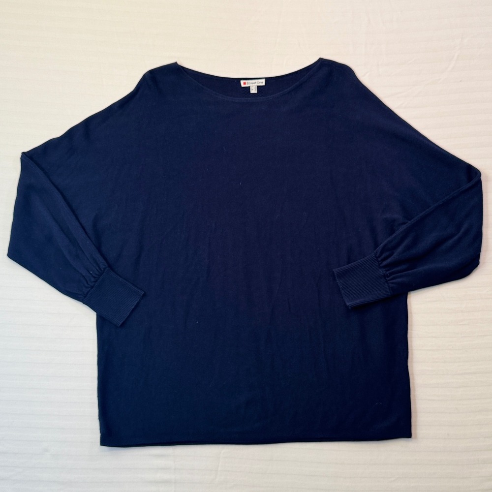 Street One Navy Blue Dolman Sleeve Knit Sweater Boat Neck Size 16 Large XL